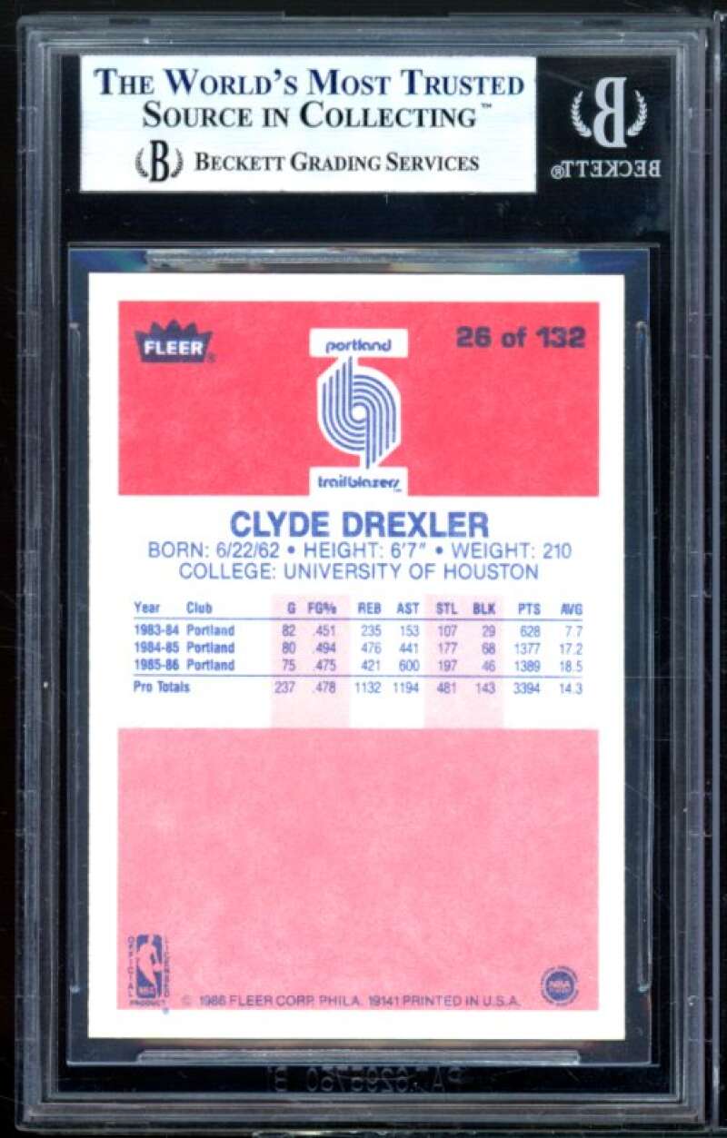 Clyde Drexler Rookie Card 1986-87 Fleer #26 BGS 9 (9 8.5 9 9) Image 2