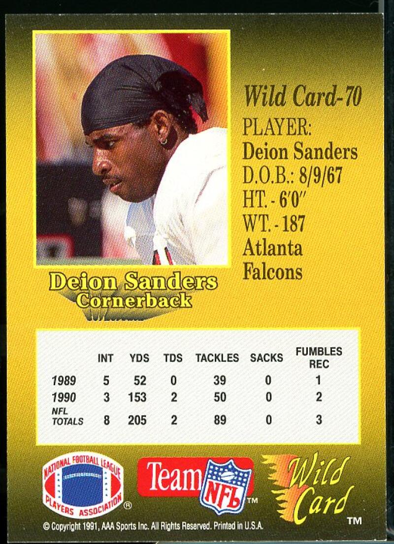 Deion Sanders Card 1991 Wild Card 100 Stripe #70  Image 2