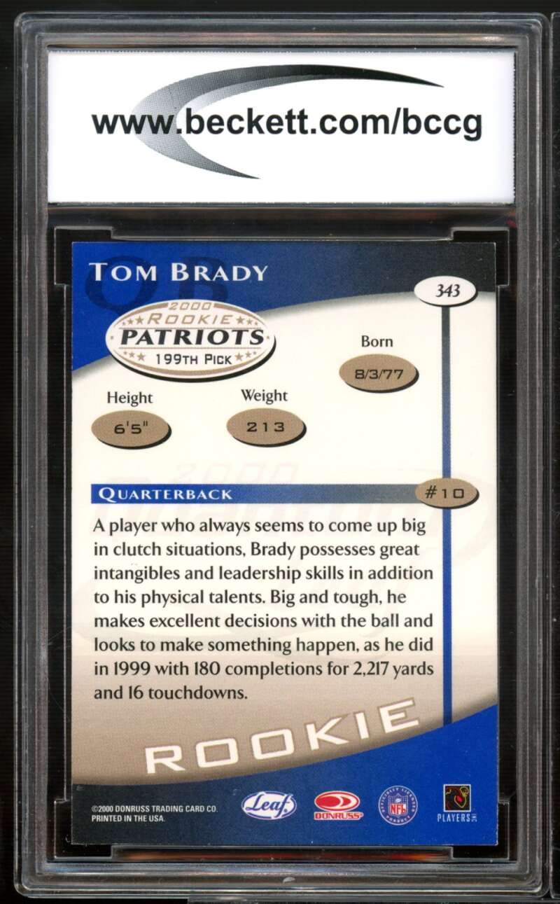 2000 Quantum Leaf #343 Tom Brady Rookie Card BGS BCCG 9 Near Mint+ Image 2