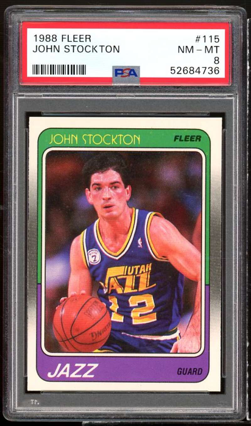 John Stockton Rookie Card 1988-89 Fleer #115 PSA 8 Image 1