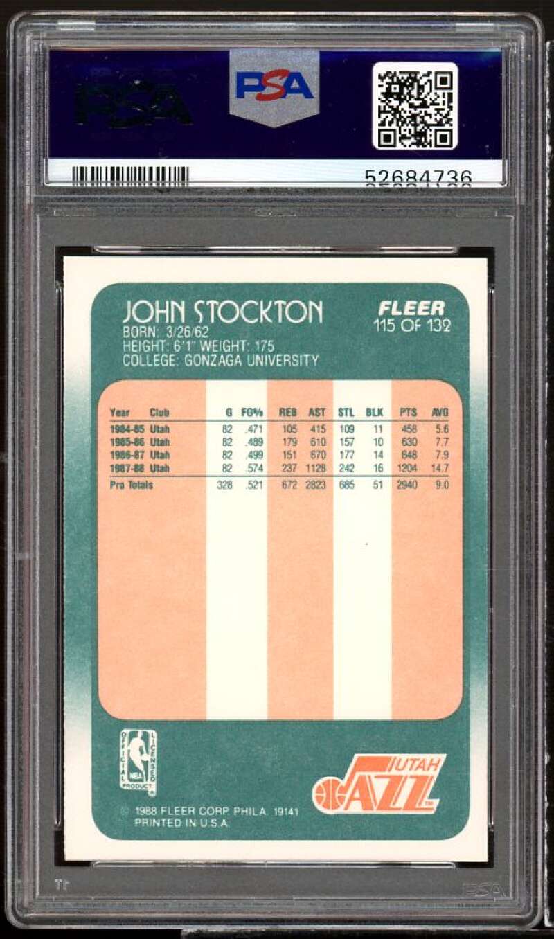 John Stockton Rookie Card 1988-89 Fleer #115 PSA 8 Image 2