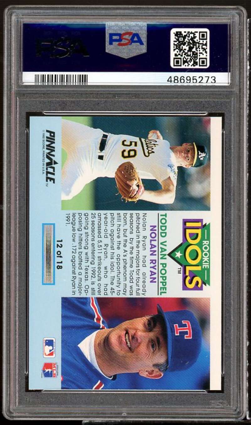 Van Poppel / Nolan Ryan 1992 Pinnacle Rookie Idols #12 PSA 10 Image 2