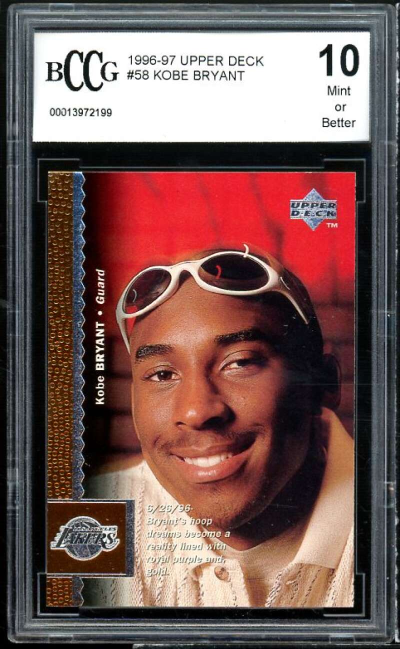 1996-97 Upper Deck #58 Kobe Bryant Rookie Card BGS BCCG 10 Mint+ Image 1