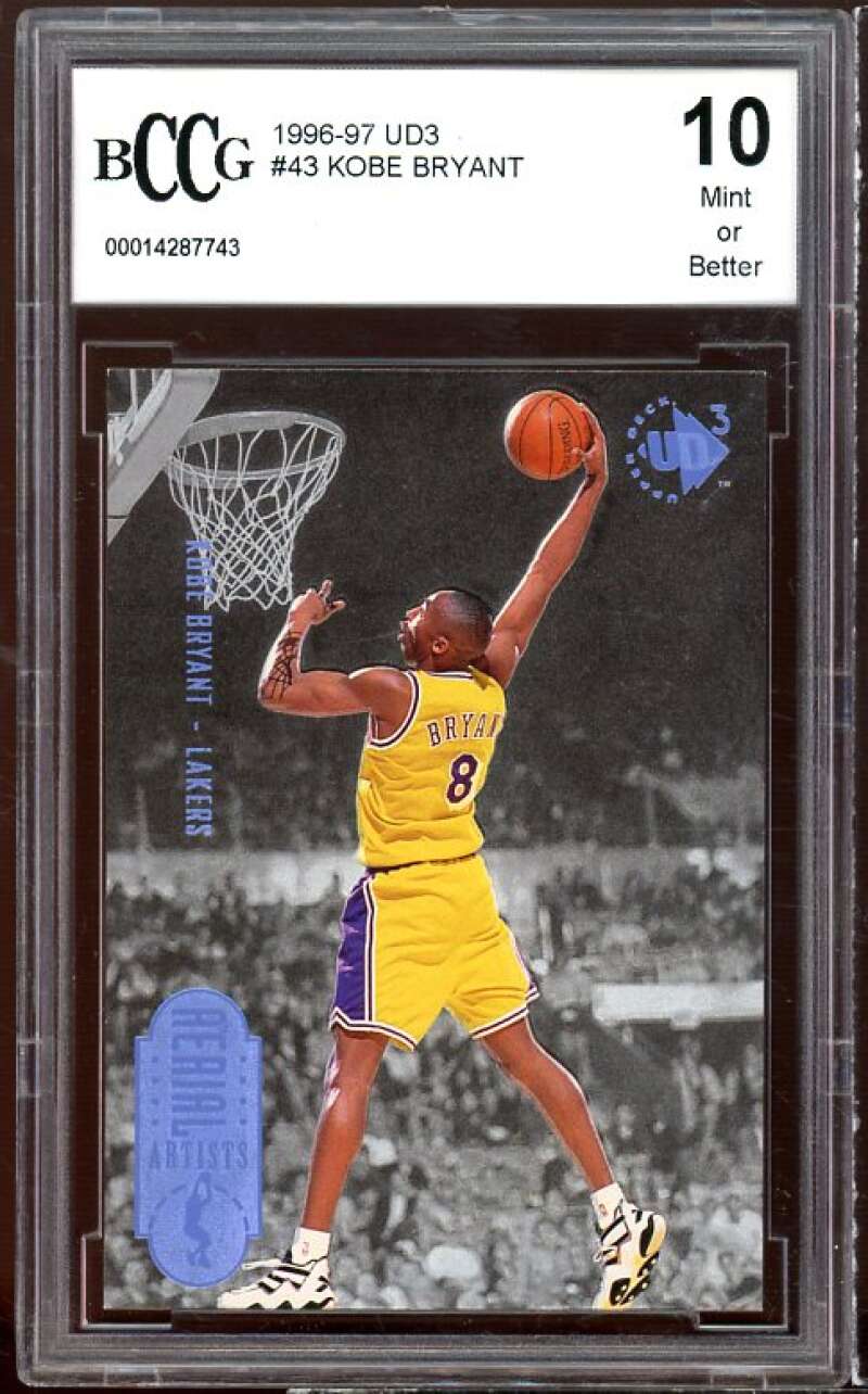 1996-97 UD3 #43 Kobe Bryant Rookie Card BGS BCCG 10 Mint+ Image 1