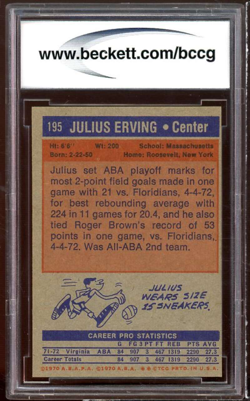 Julius Erving Rookie Card 1972-73 Topps #195 Virginia Squires BGS BCCG 8 Image 2