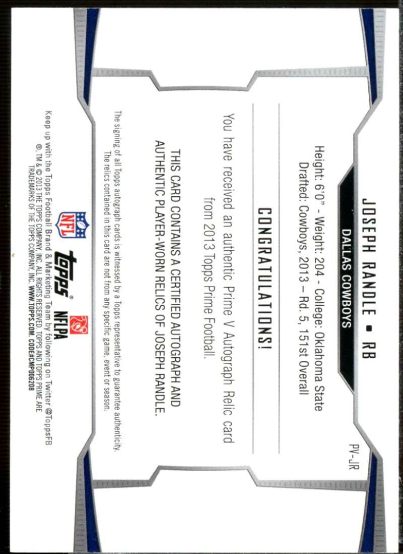 Joseph Randle Rookie 2013 Topps Prime Autographed Relics Level 5 Silver #PVJR  Image 2