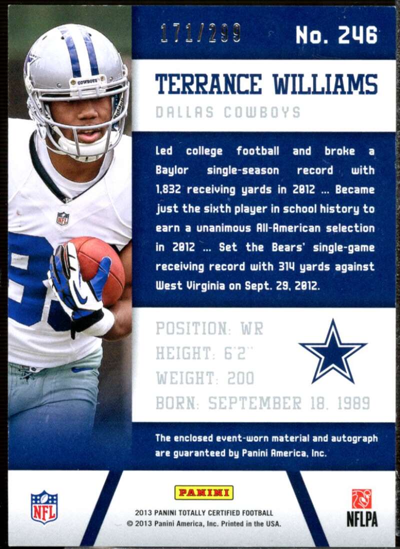 Terrance Williams FF Rookie Card 2013 Totally Certified Red Signatures #246  Image 2