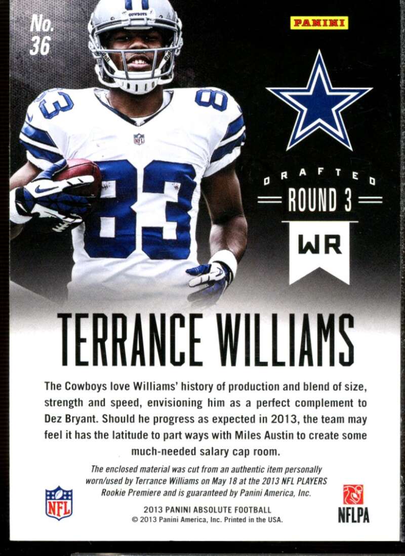 Terrance Williams Rookie Card 2013 Absolute Rookie Jersey Collection #36  Image 2