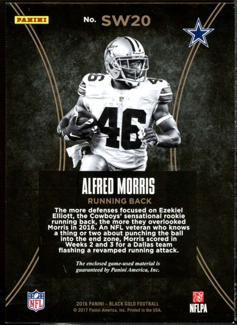 Alfred Morris Card 2016 Panini Black Gold Shadowbox Swatches White Gold #20  Image 2