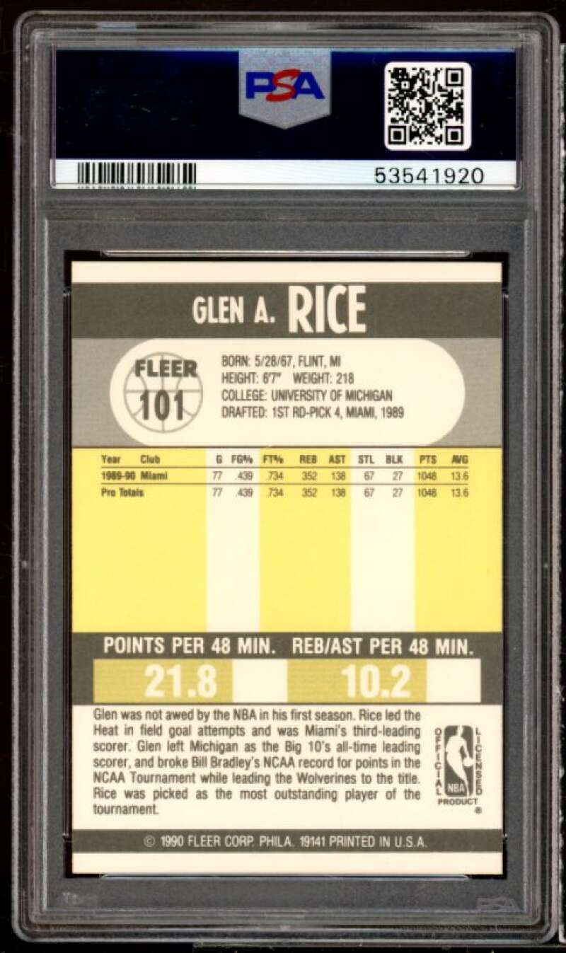 Glen Rice Rookie Card 1990-91 Fleer #3 PSA 10 Image 2