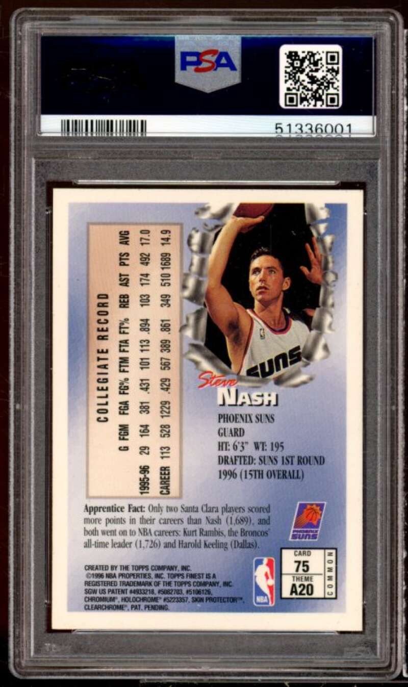 Steve Nash Rookie Card 1996-97 Finest w/Coating #75 PSA 9 Image 2