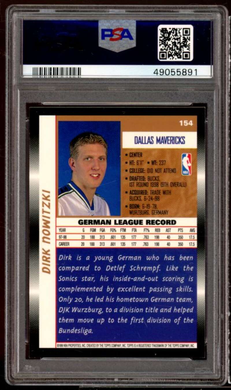 Dirk Nowitzki Rookie Card 1998-99 Topps #154 PSA 9 Image 2