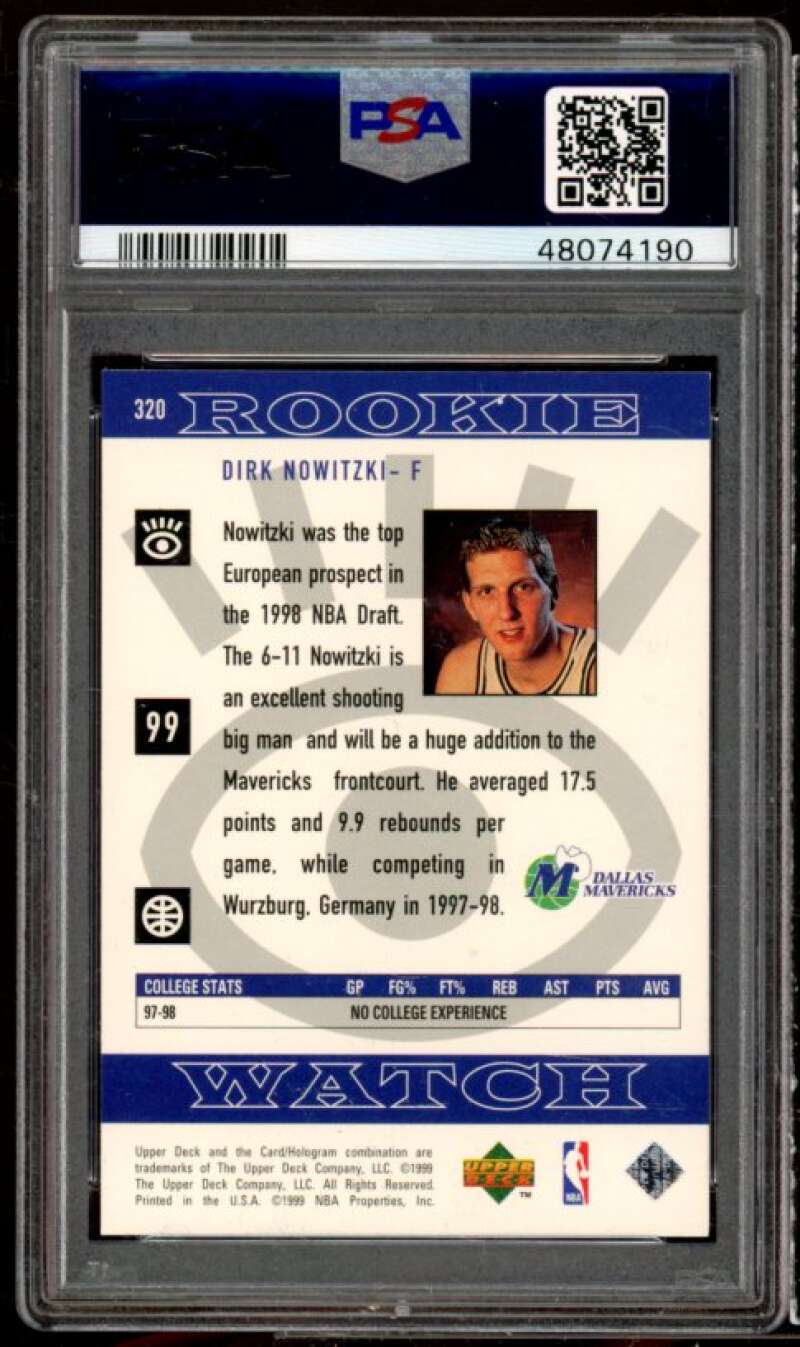 Dirk Nowitzki Rookie Card 1998-99 Upper Deck #320 PSA 9 Image 2