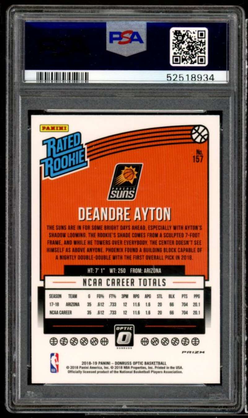 Deandre Ayton Rookie Card 2018-19 Donruss Optic Shock #157 PSA 9 Image 2