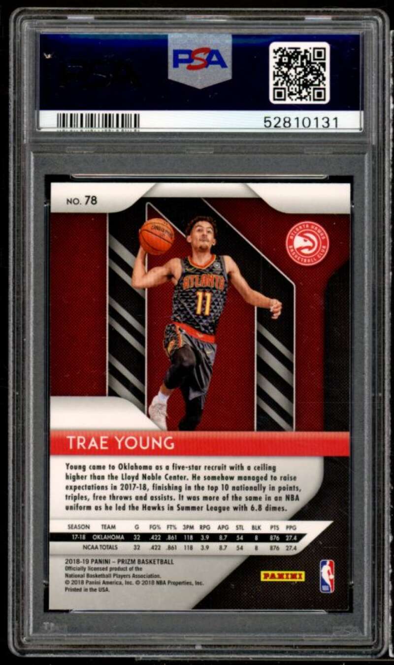 Trae Young Rookie Card 2018-19 Panini Prizm #78 PSA 9 Image 2