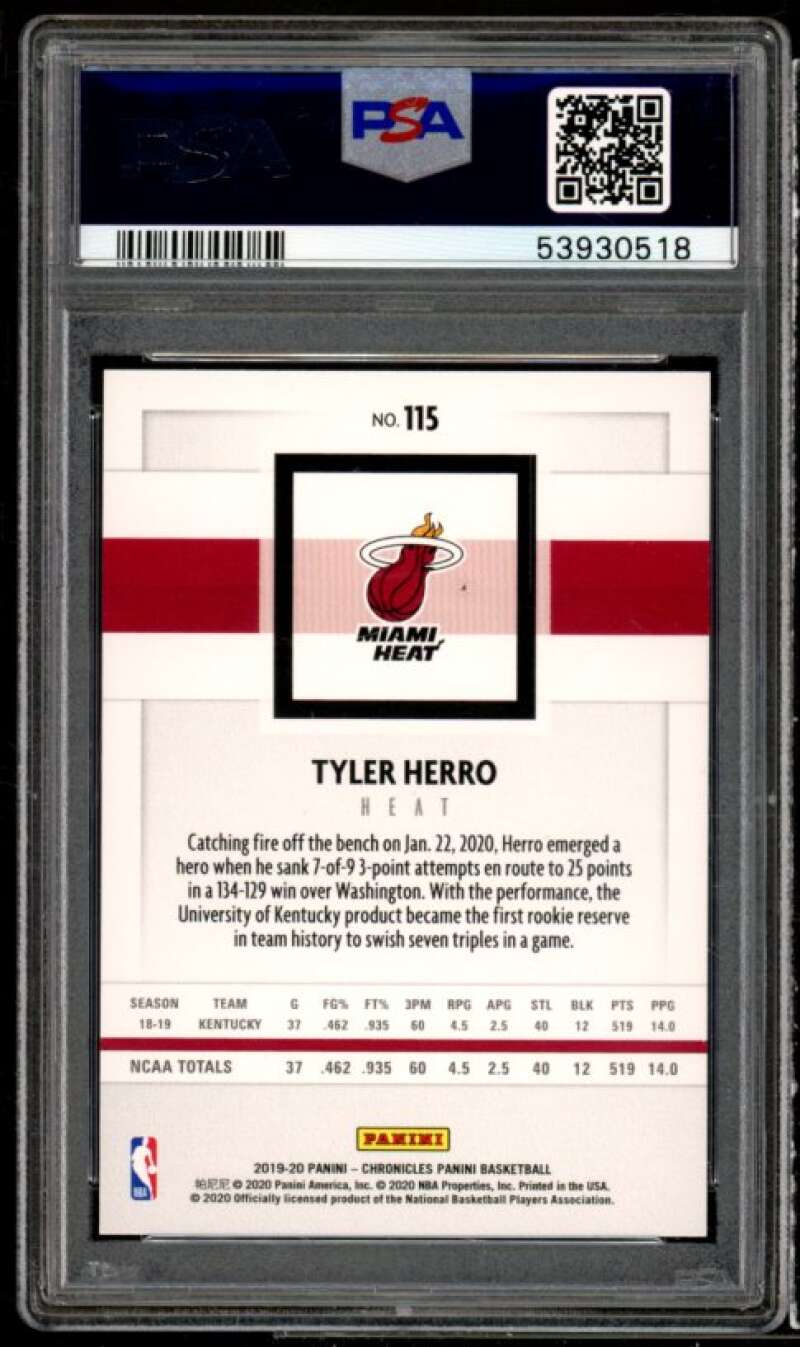 Tyler Herro Rookie Card 2019-20 Panini Chronicles #115 PSA 10 Image 2