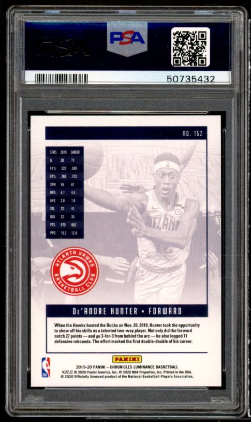 De'Andre Hunter Rookie Card 2019-20 Panini Chronicles #152 PSA 10 Image 2