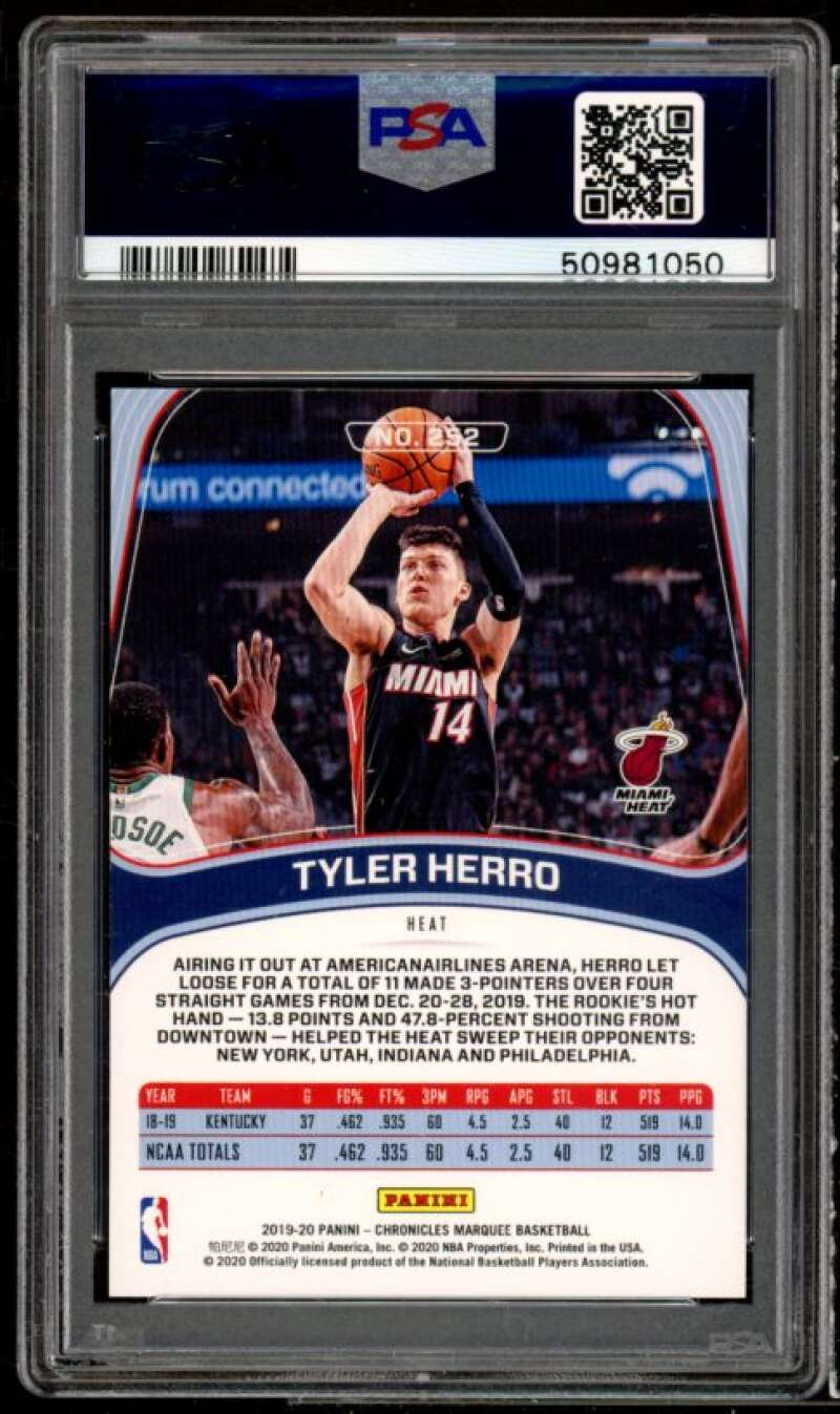 Tyler Herro Rookie Card 2019-20 Panini Chronicles #252 PSA 10 Image 2