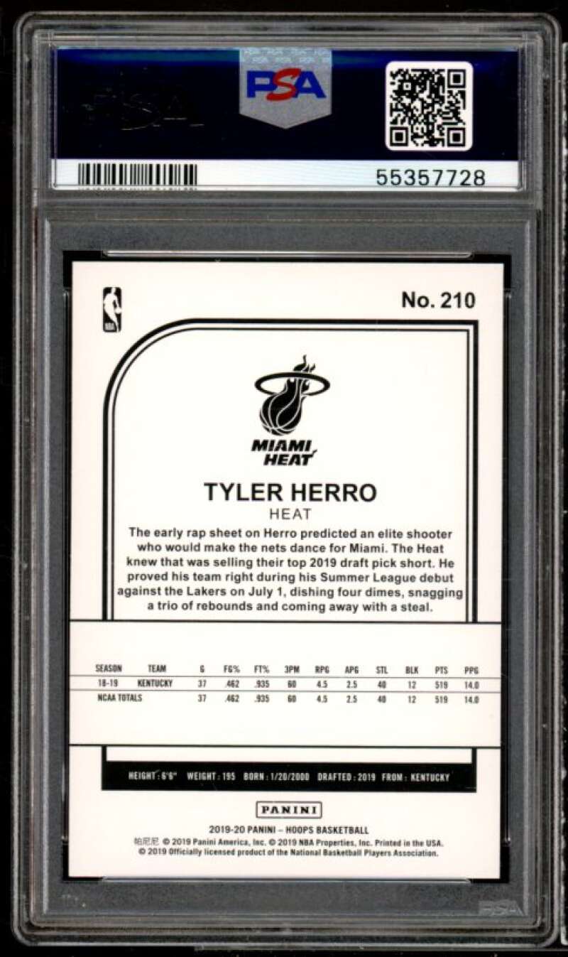 Tyler Herro Rookie Card 2019-20 Panini Hoops #210 PSA 10 Image 2