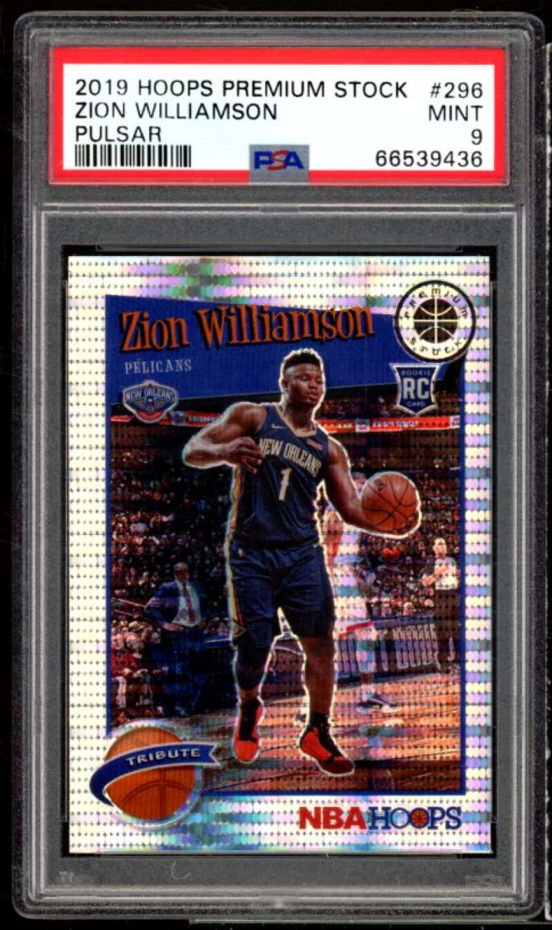 Zion Williamson Rookie Card 2019-20 Hoops Premium Stock Pulsar #296 PSA 9 Image 1