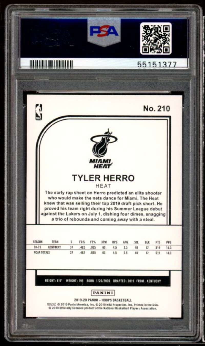 Tyler Herro Rookie Card 2019-20 Panini Hoops Winter #210 PSA 10 Image 2