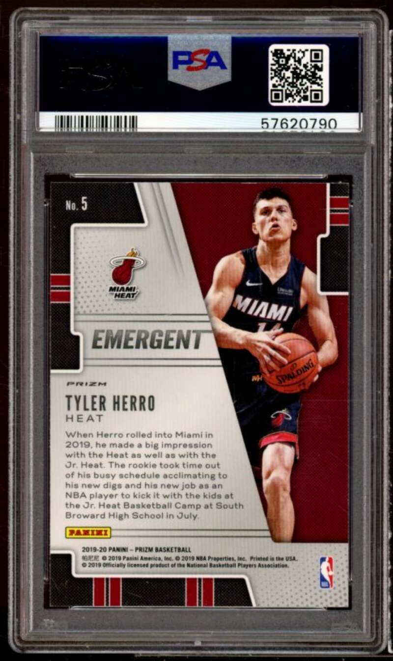 Tyler Herro Rookie Card 2019-20 Panini Prizm Emergent Silver Prizm #5 PSA 9 Image 2