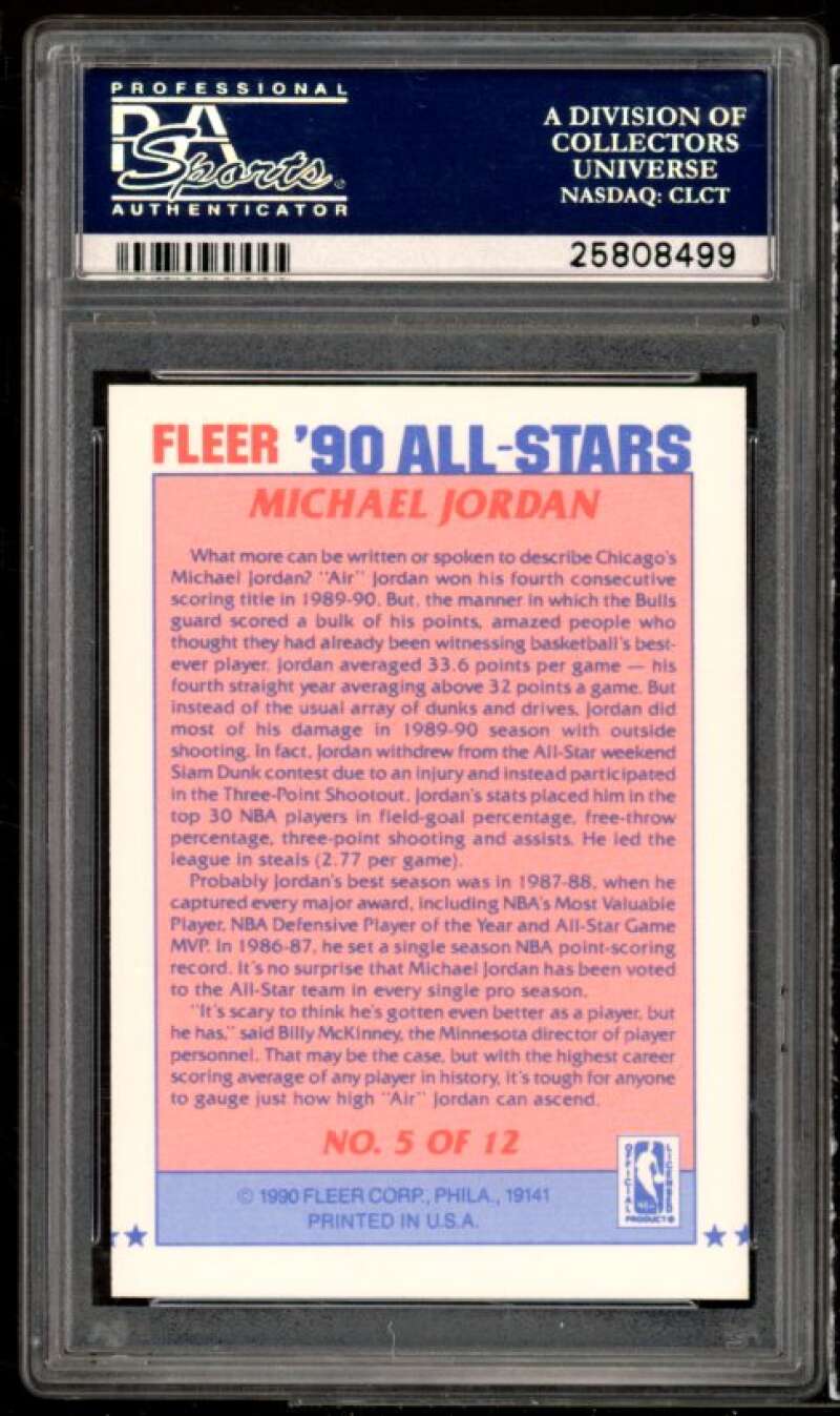 Michael Jordan Card 1990-91 Fleer All-Stars #5 PSA 9 Image 2