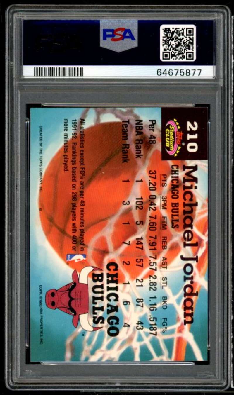 Michael Jordan Card 1992-93 Stadium Club #210 PSA 9 Image 2