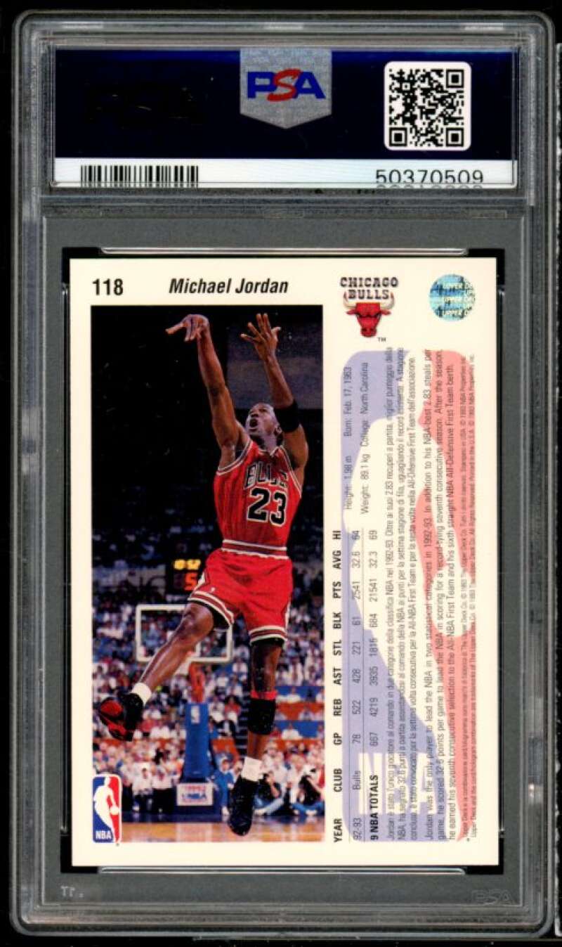 Michael Jordan Card 1992-93 Upper Deck International (Italian) #118 PSA 9 Image 2