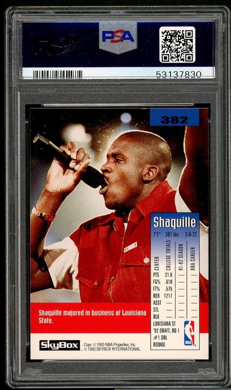 Shaquille O'Neal Rookie Card 1992-93 SkyBox #382 PSA 9 Image 2