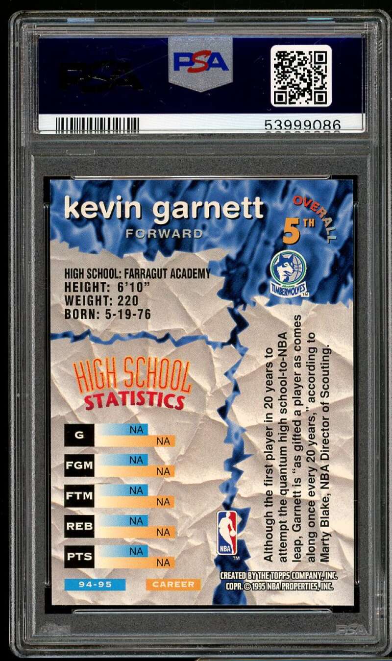 Kevin Garnett Rookie Card 1995-96 Stadium Draft Picks #5 PSA 9 Image 2