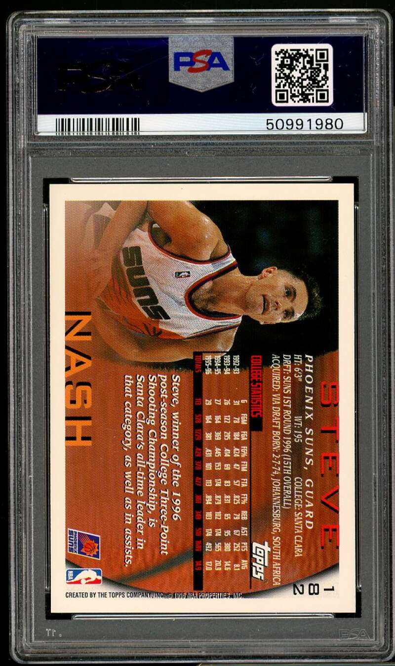 Steve Nash Rookie Card 1996-97 Topps #182 PSA 9 Image 2