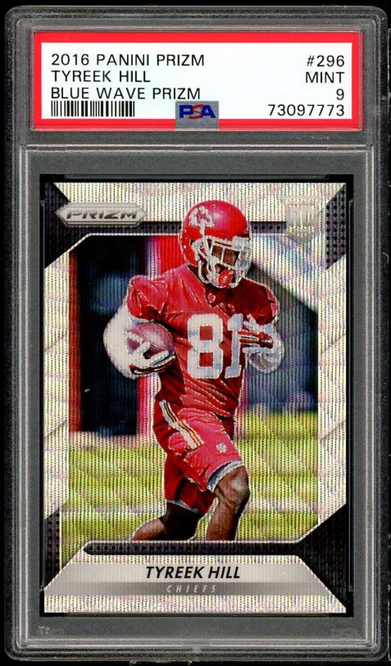 Tyreek Hill Rookie Card 2016 Panini Prizm Blue Wave Prizm #296 PSA 9 Image 1