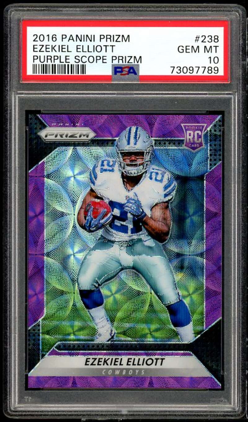 Ezekiel Elliott Rookie Card 2016 Panini Prizm Purple Scope Prizm #238 PSA 10 Image 1