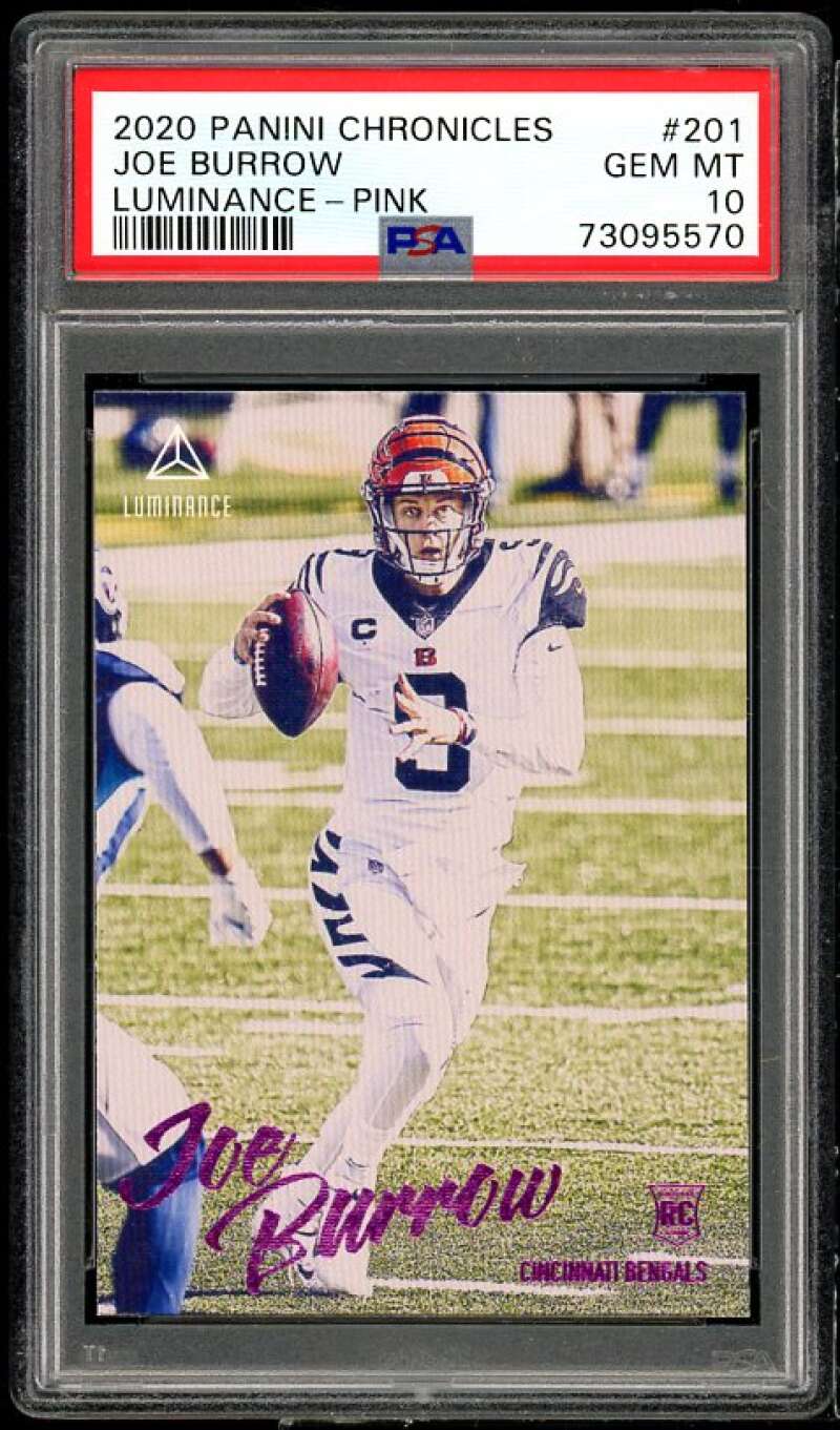 Joe Burrow Rookie Card 2020 Panini Chronicles Luminance Pink #201 PSA 10 Image 1