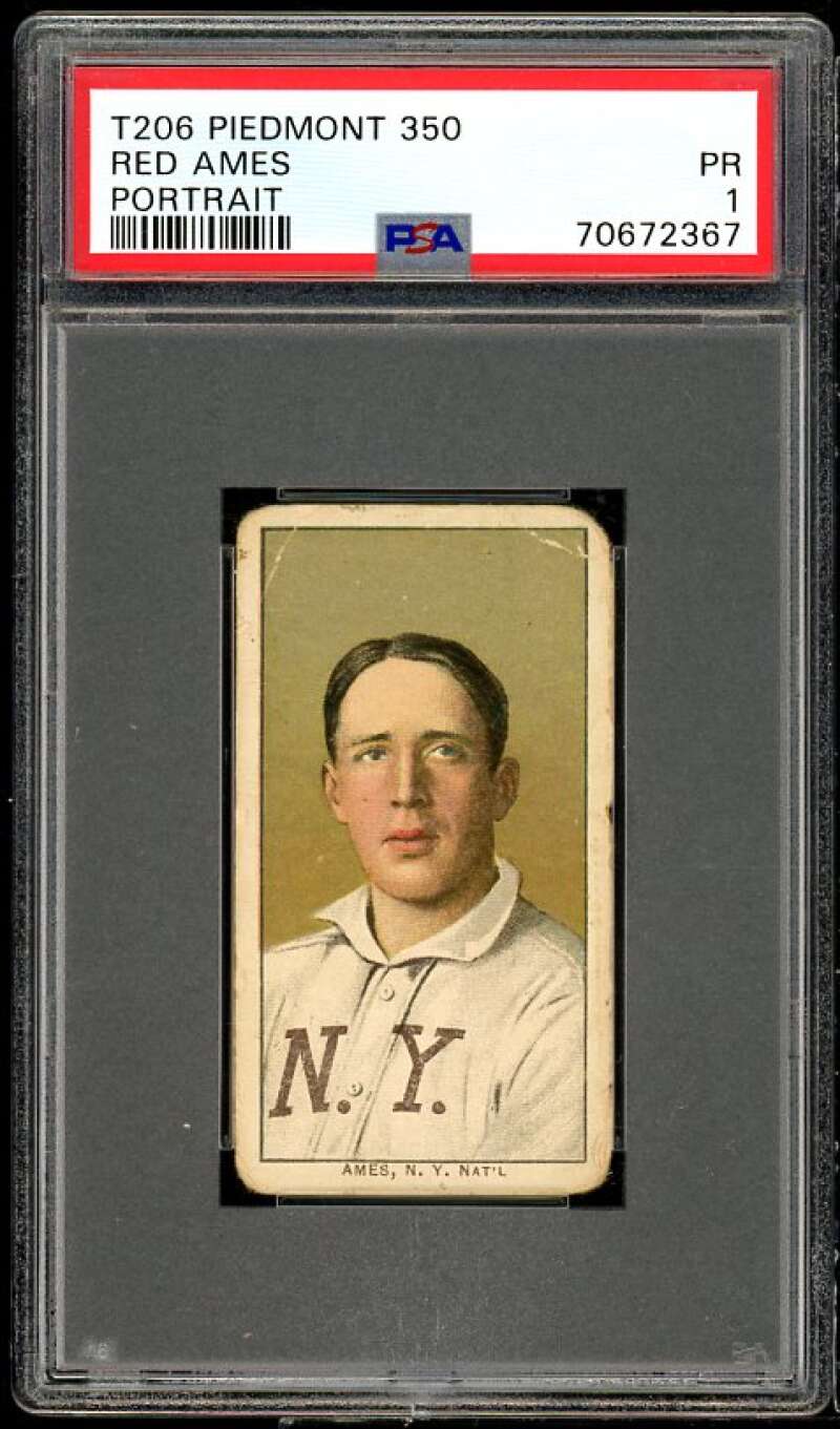 Red Ames Card 1909 T206 Piedmont 350 #9 PSA 1 Image 1