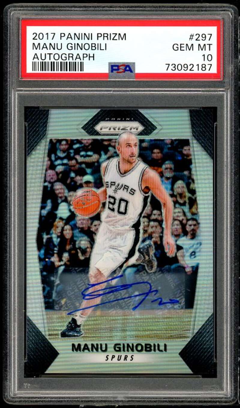 Manu Ginobili Card 2017-18 Panini Prizm Autographs #297 PSA 10 Image 1