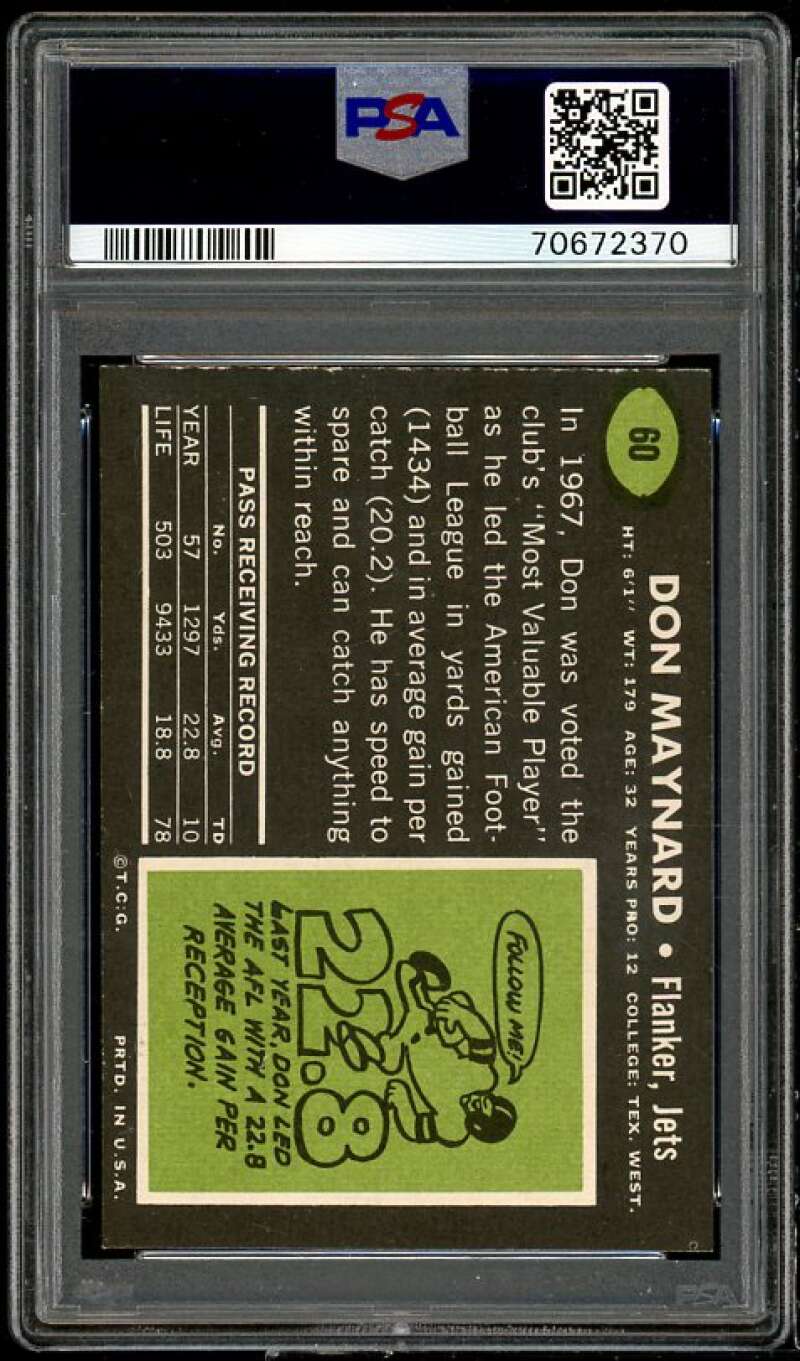 Don Maynard Card 1969 Topps #60 PSA 7 Image 2