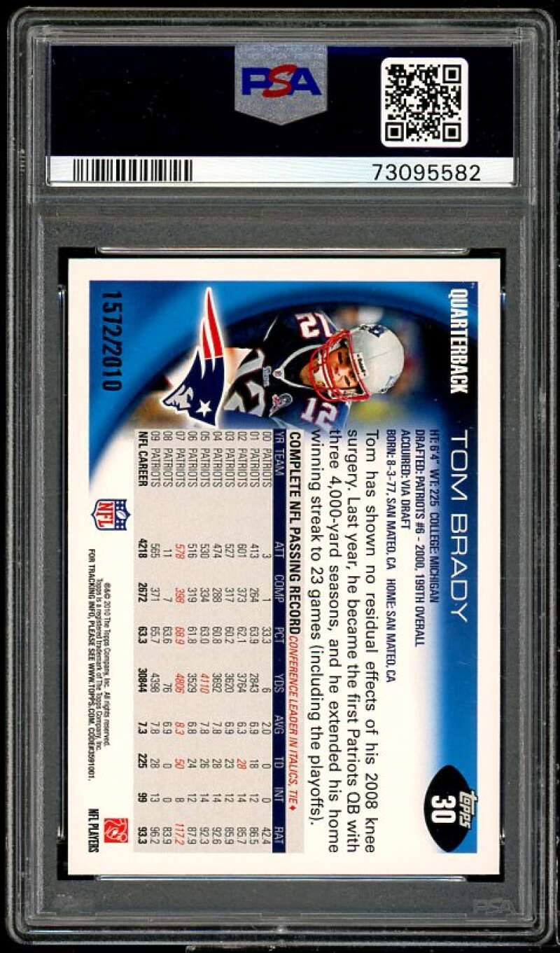 Tom Brady Card 2010 Topps Gold #30 PSA 8 Image 2