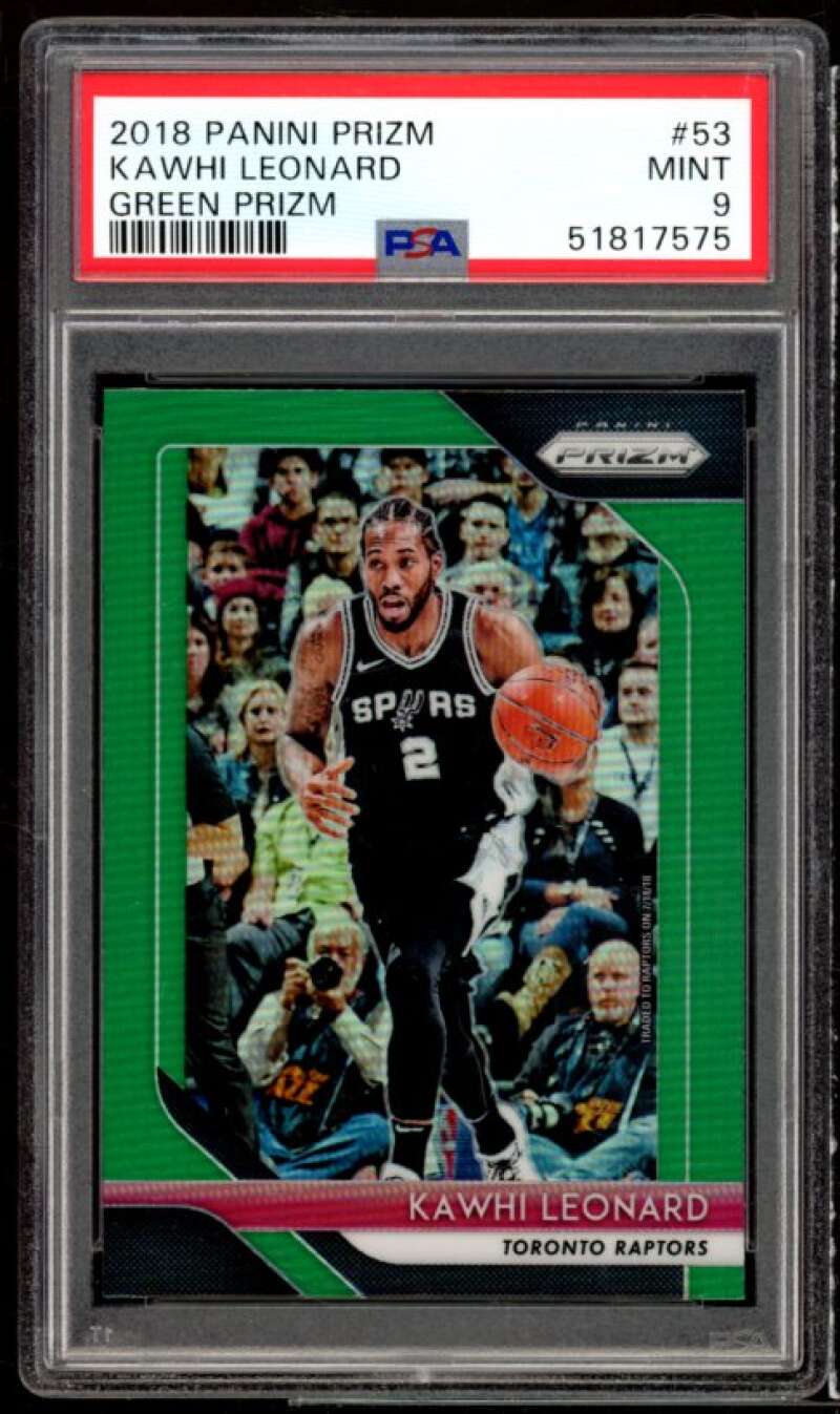 Kawhi Leonard Card 2018-19 Panini Prizm Green Prizm #53 PSA 9 Image 1