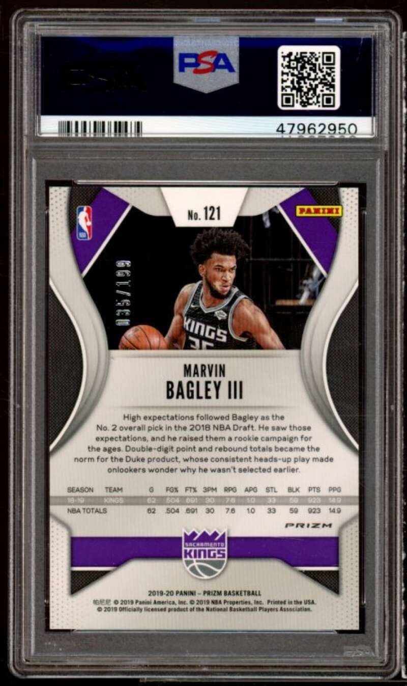 Marvin Bagley Card 2019-20 Panini Prizm Blue Prizm #121 PSA 10 Image 2