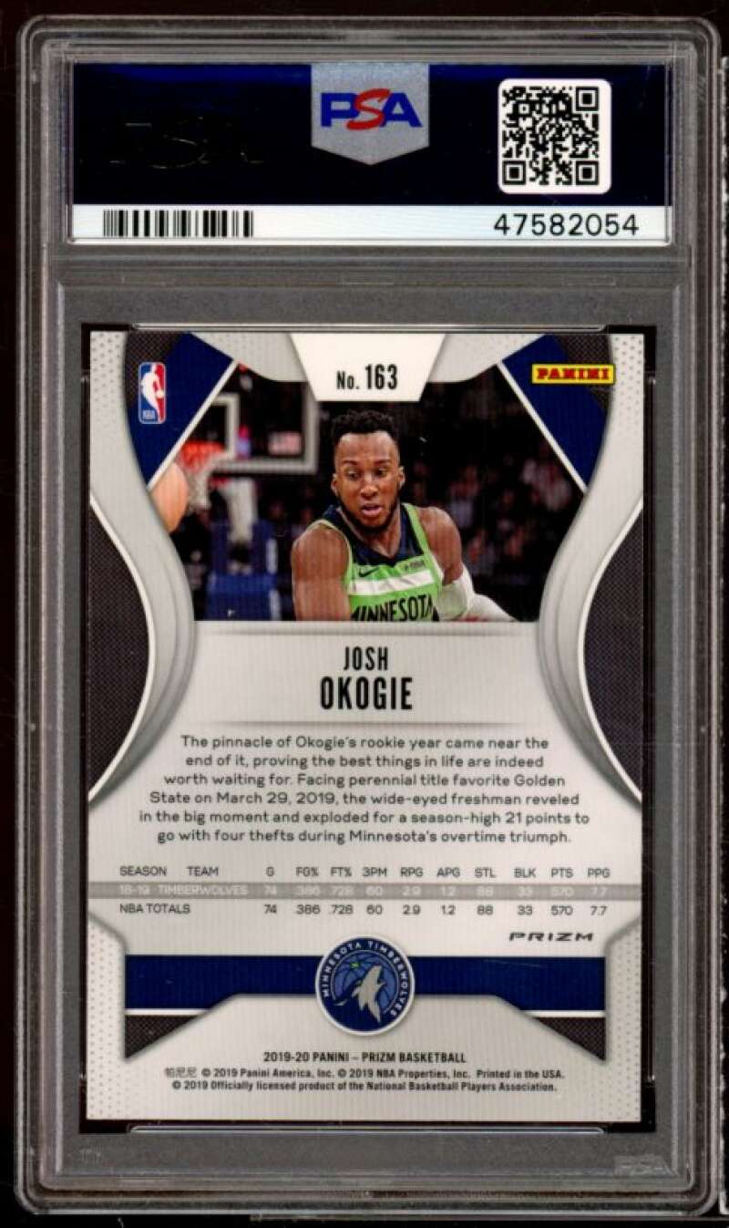 Josh Okogie Card 2019-20 Panini Prizm Blue Shimmer #163 PSA 9 Image 2