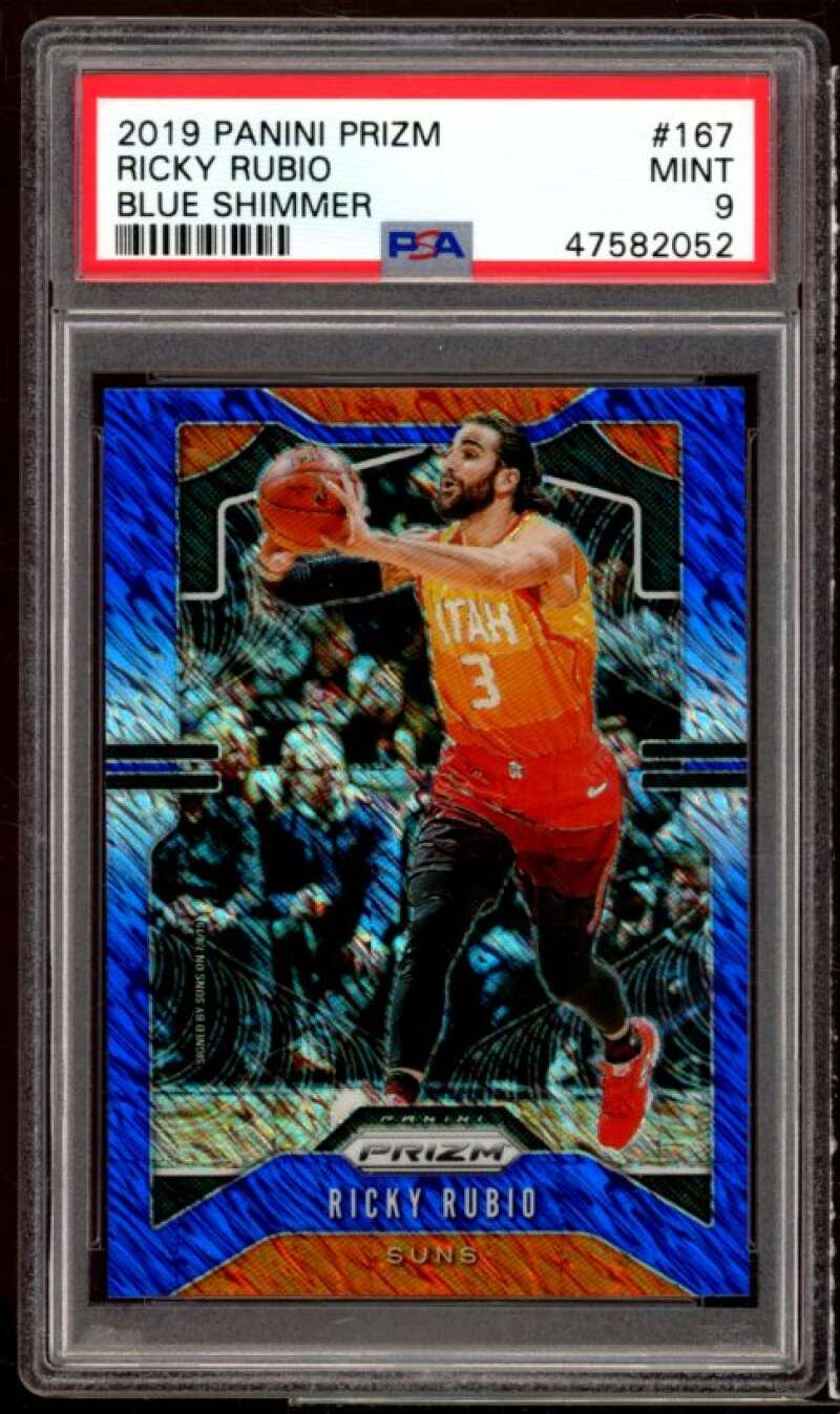 Ricky Rubio Card 2019-20 Panini Prizm Blue Shimmer #167 PSA 9 Image 1