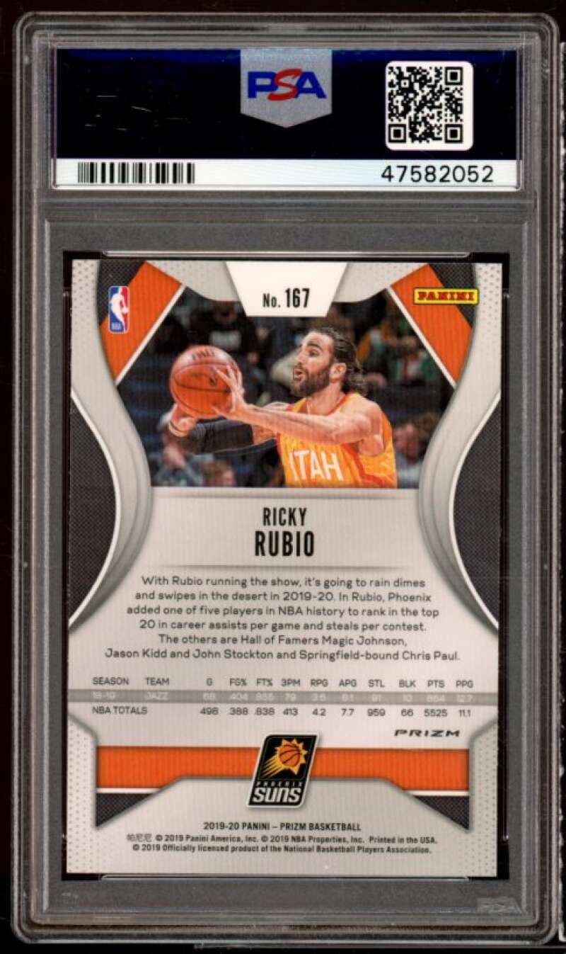 Ricky Rubio Card 2019-20 Panini Prizm Blue Shimmer #167 PSA 9 Image 2