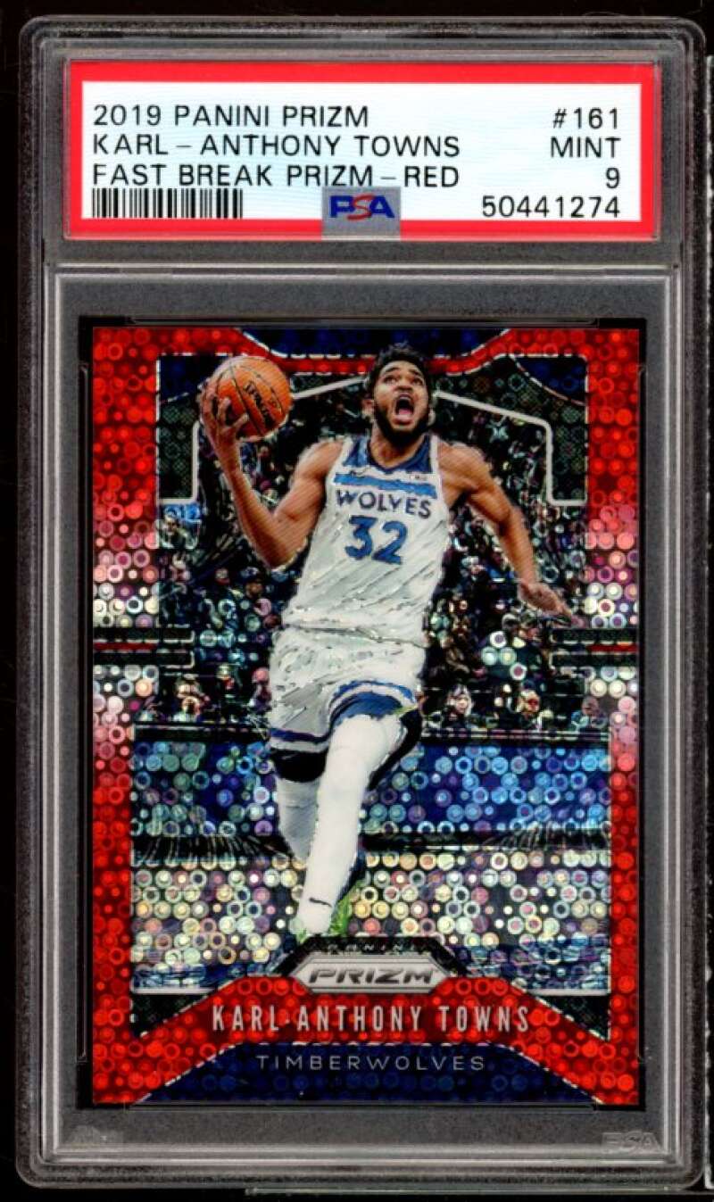 Karl-Anthony Towns Card 2019-20 Panini Prizm Fast Break Prizm Red #161 PSA 9 Image 1