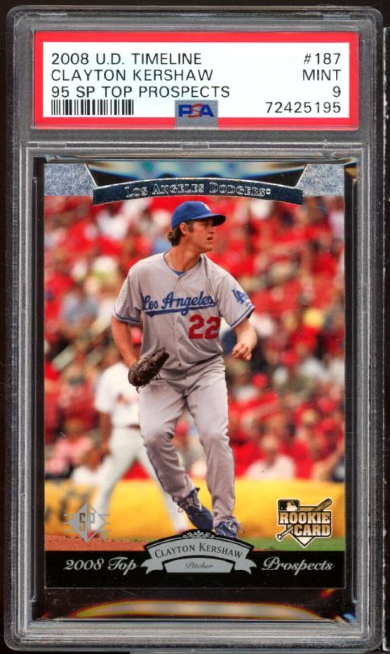 Clayton Kershaw Rookie Card 2008 U.D. Timeline 95 SP Top Prospects #187 PSA 9 Image 1