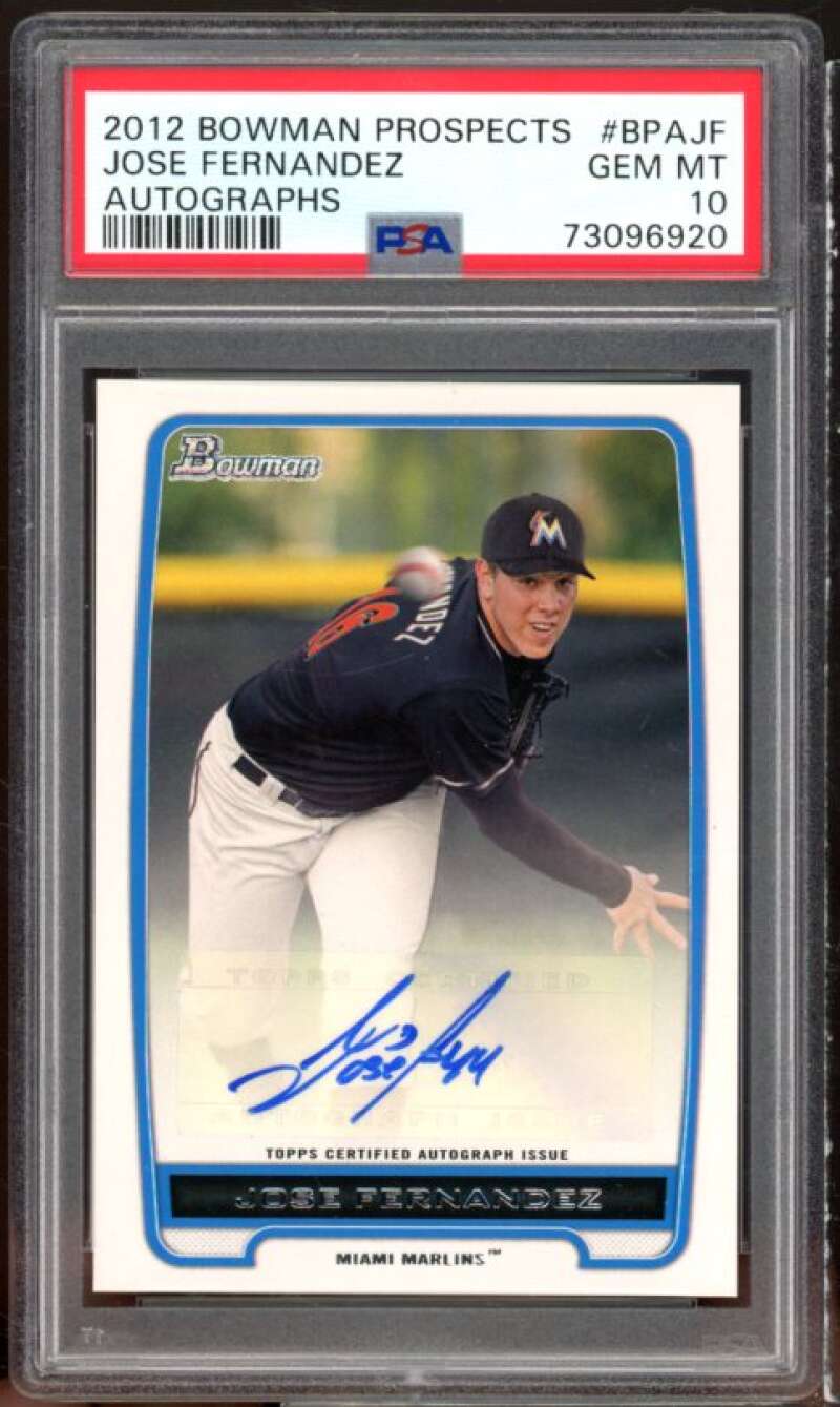 Jose Fernandez Rookie Card 2012 Bowman Prospect Autographs #BPA-JF PSA 10 Image 1