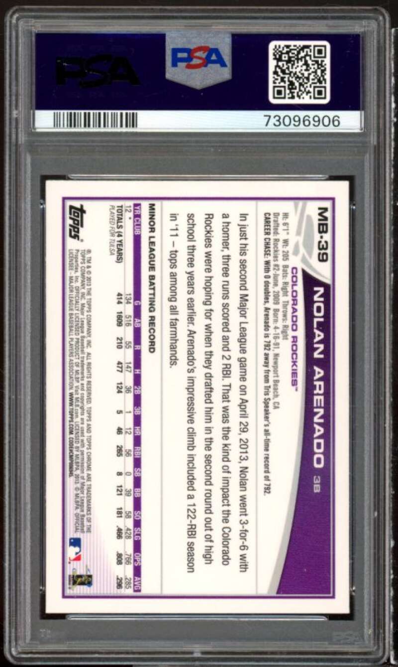 Nolan Arenado Rookie Card 2013 Topps Chrome Update #MB-39 PSA 9 Image 2