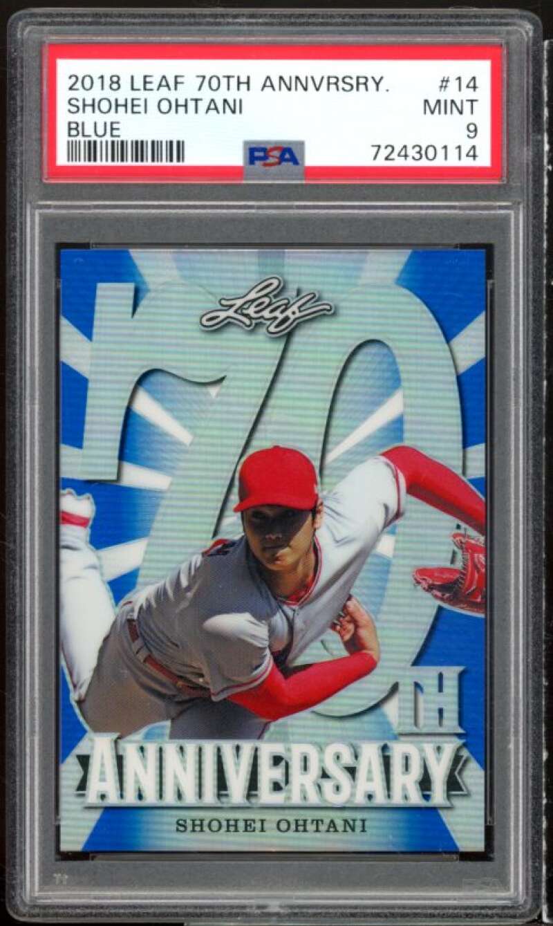 Shohei Ohtani Rookie Card 2018 Leaf 70th Anniversary Blue #14 PSA 9 Image 1