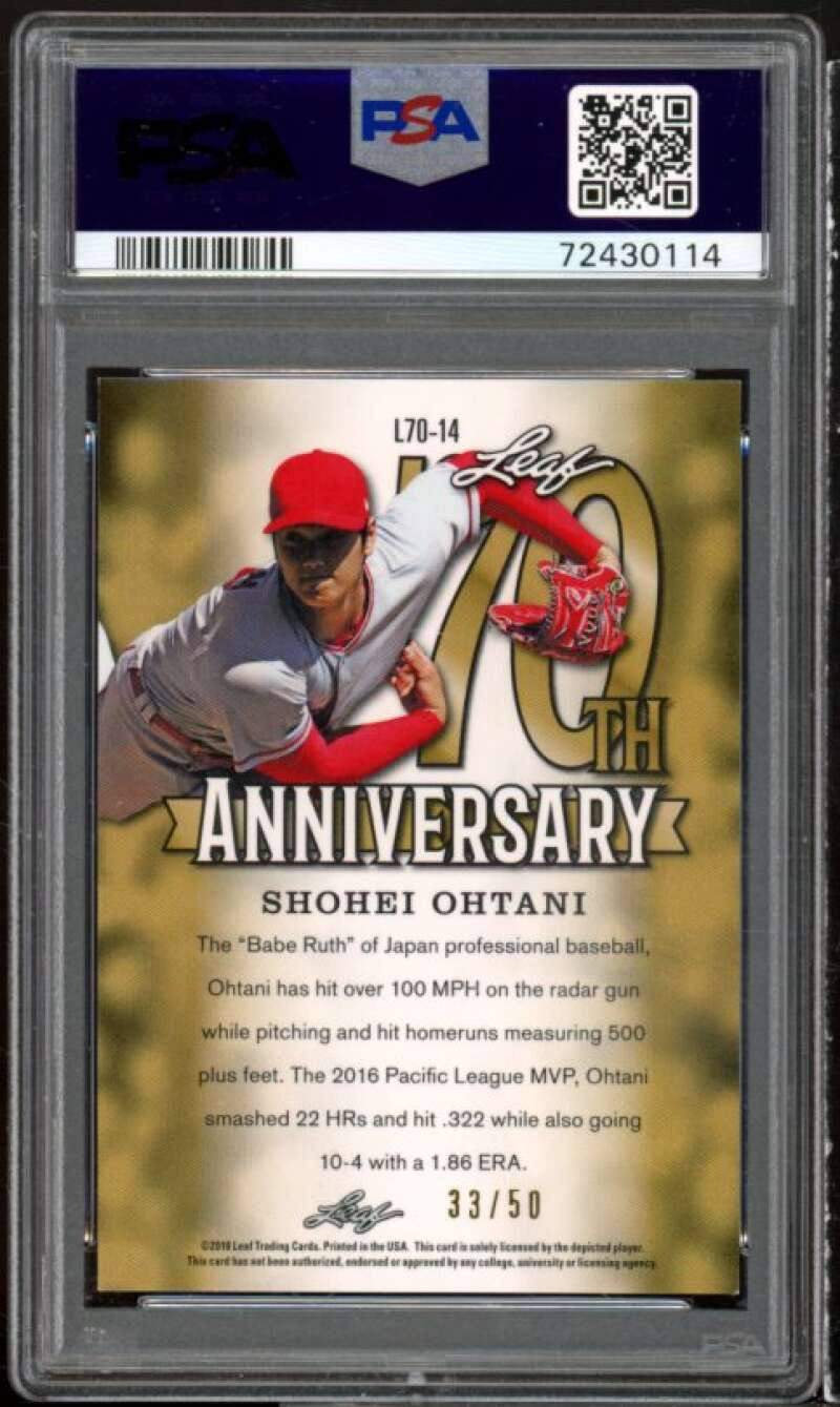 Shohei Ohtani Rookie Card 2018 Leaf 70th Anniversary Blue #14 PSA 9 Image 2